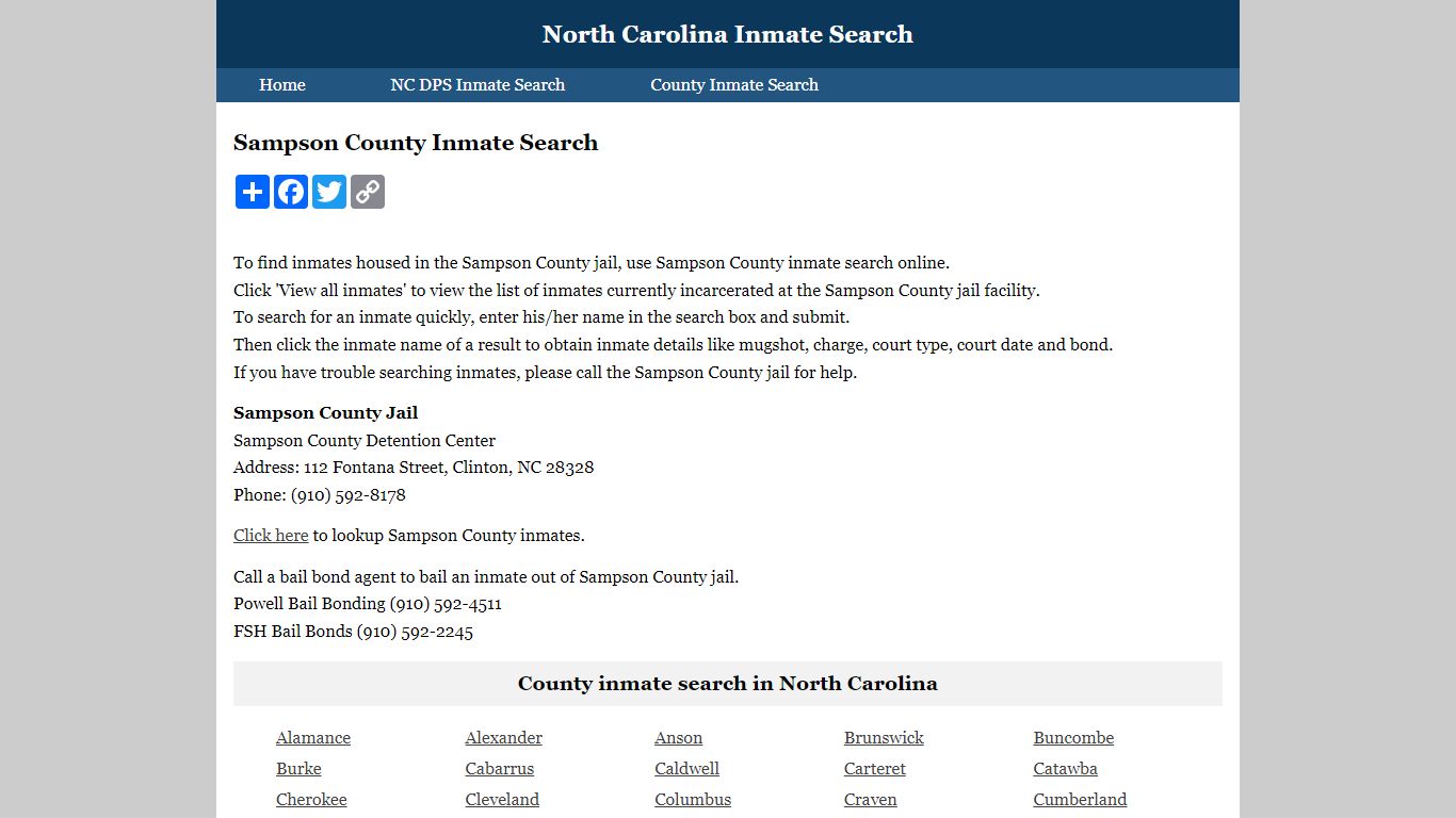 Sampson County Inmate Search - North Carolina Inmate Search